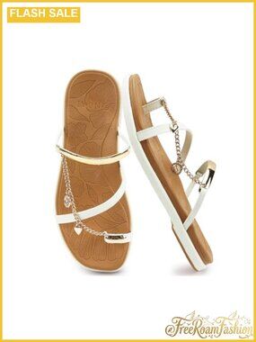 Womens Flat Slide Sandals Vegan Leather Toe Loop Strappy Square Open Toe Summer